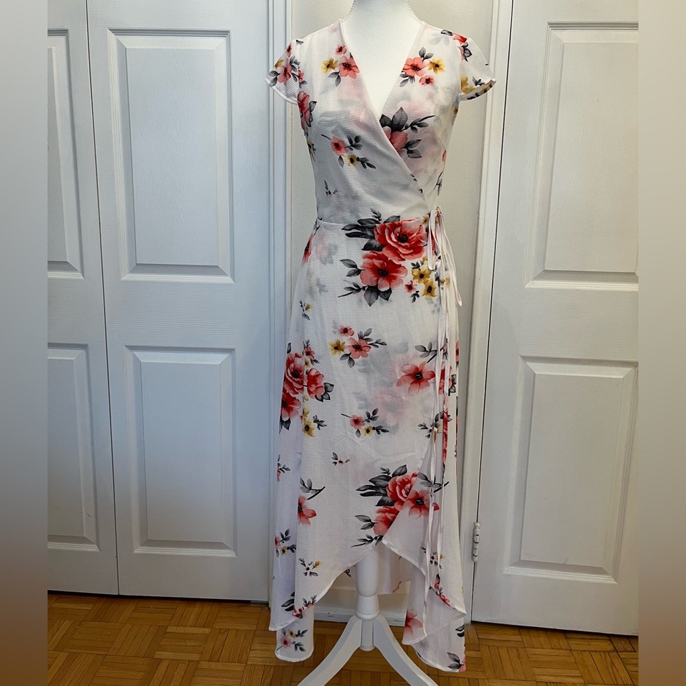 White Floral Wrap Dress